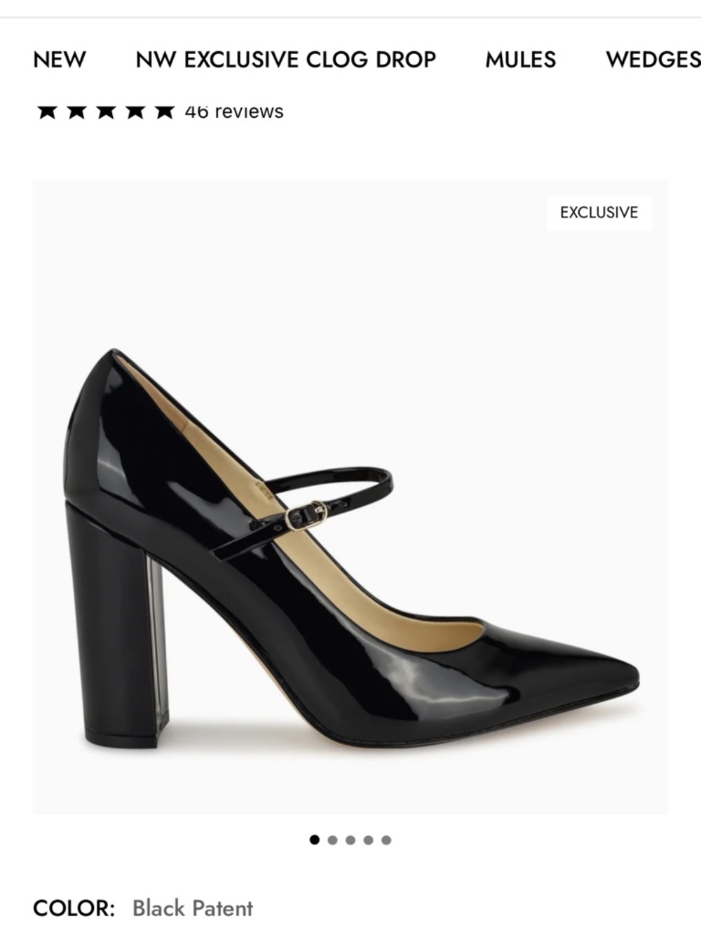 Nine West Black Patent Mary Jane Block Heel Pump